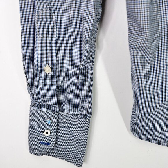 Ben Sherman Blue Checked Long Sleeved Cotton Dress Shirt Men's Medium - Picture 5 of 9